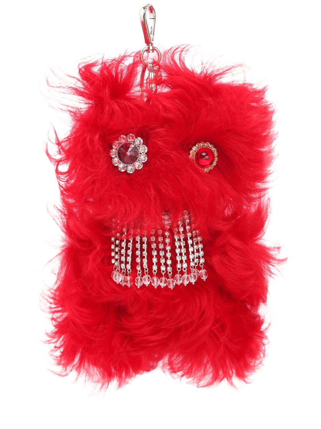 Miu Miu Embellished Monster Fur Keychain In Red