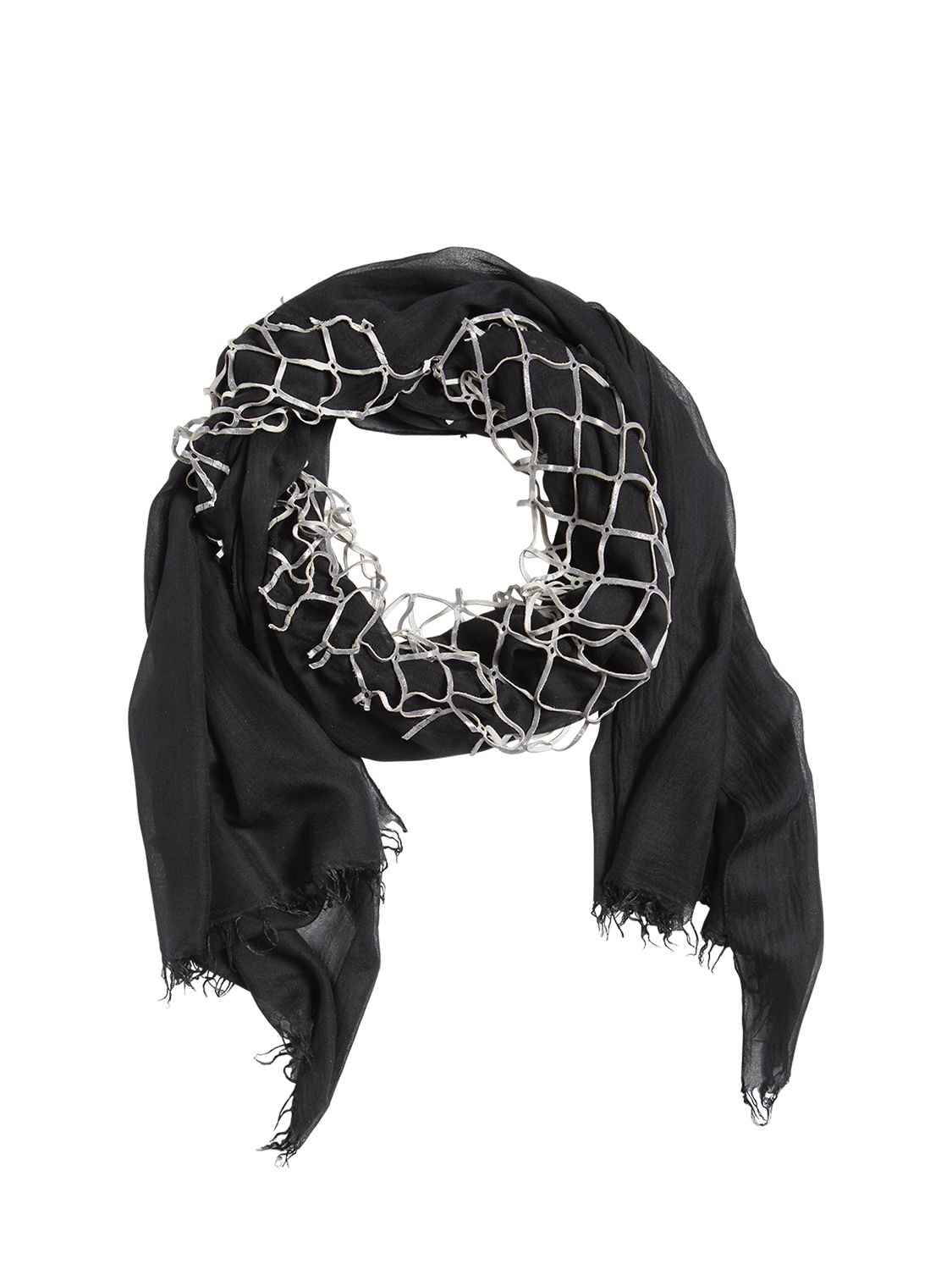 Cutuli Cult Modal Scarf With Leather Net In Black,silver