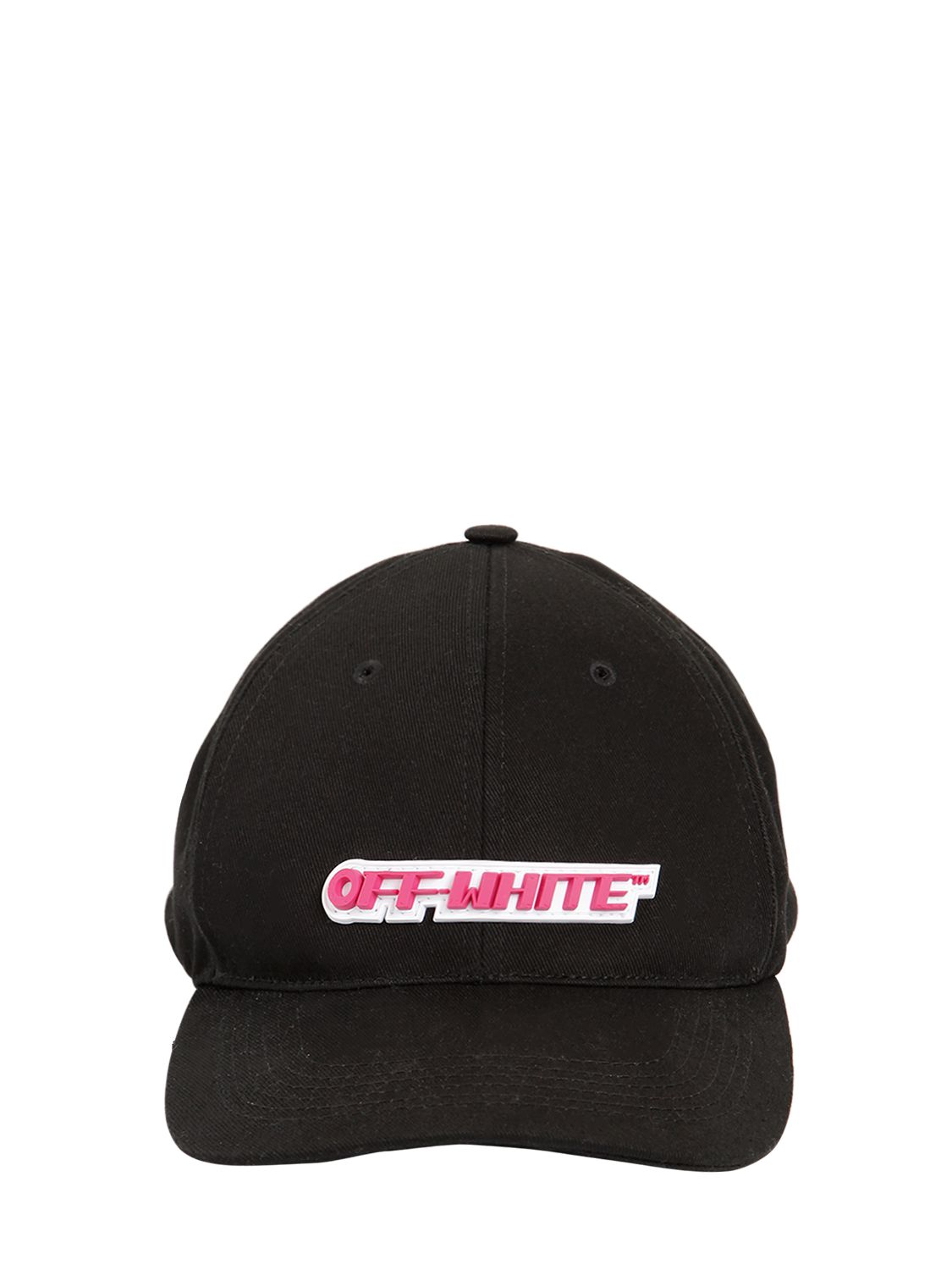 off-white rubber logo cotton strapback cap in black