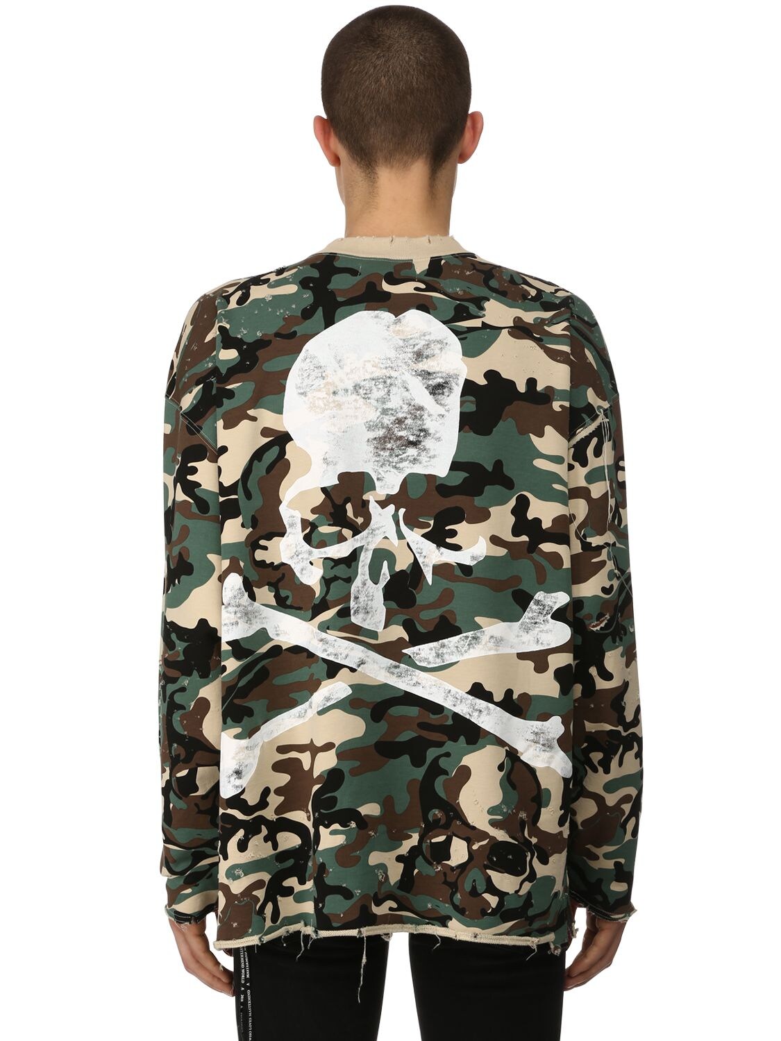 Mastermind Japan Faded Print Distressed Cotton Sweatshirt In Camouflage