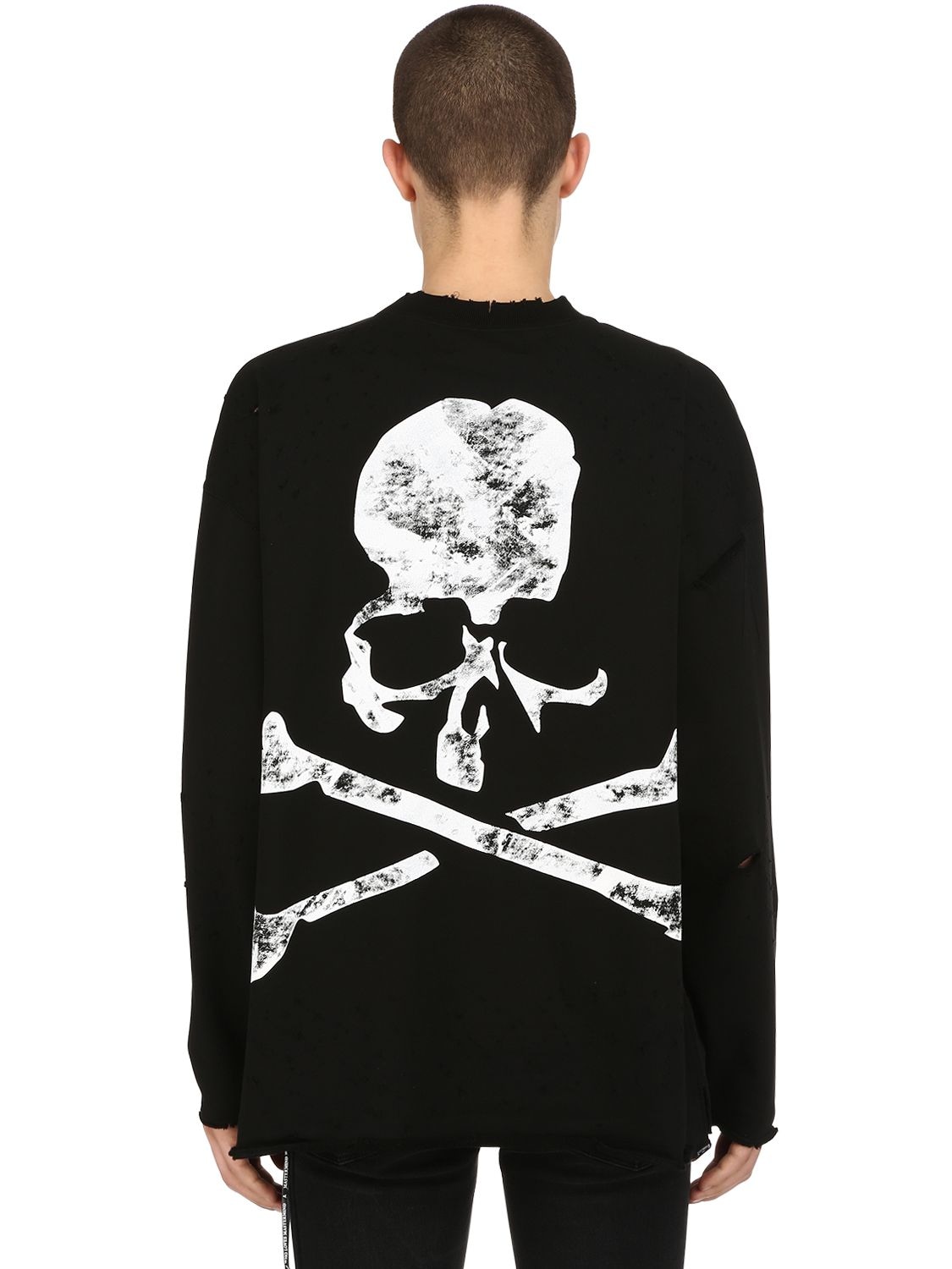 Mastermind Japan Faded Print Distressed Cotton Sweatshirt In Black