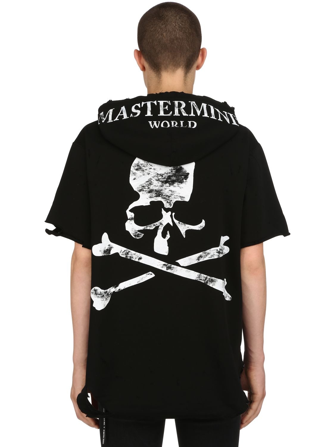 Mastermind Japan Faded Print Hooded Distressed Sweatshirt In Black