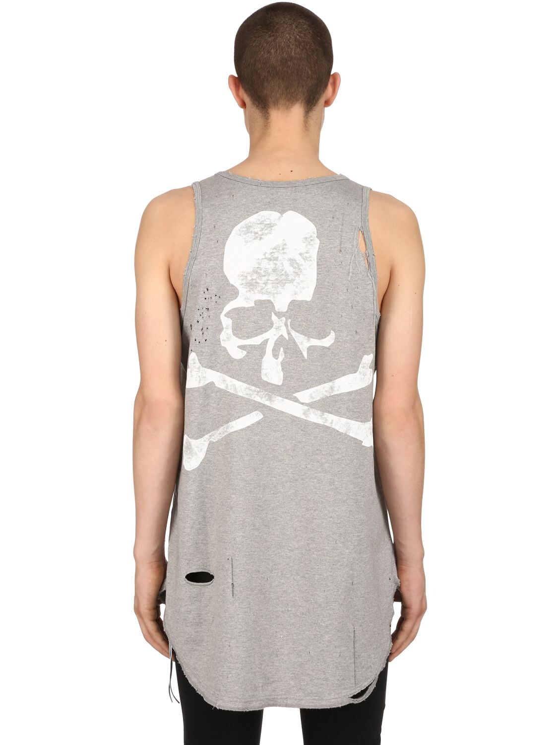 Mastermind Japan Faded Skull Distressed Jersey Tank Top In Grey