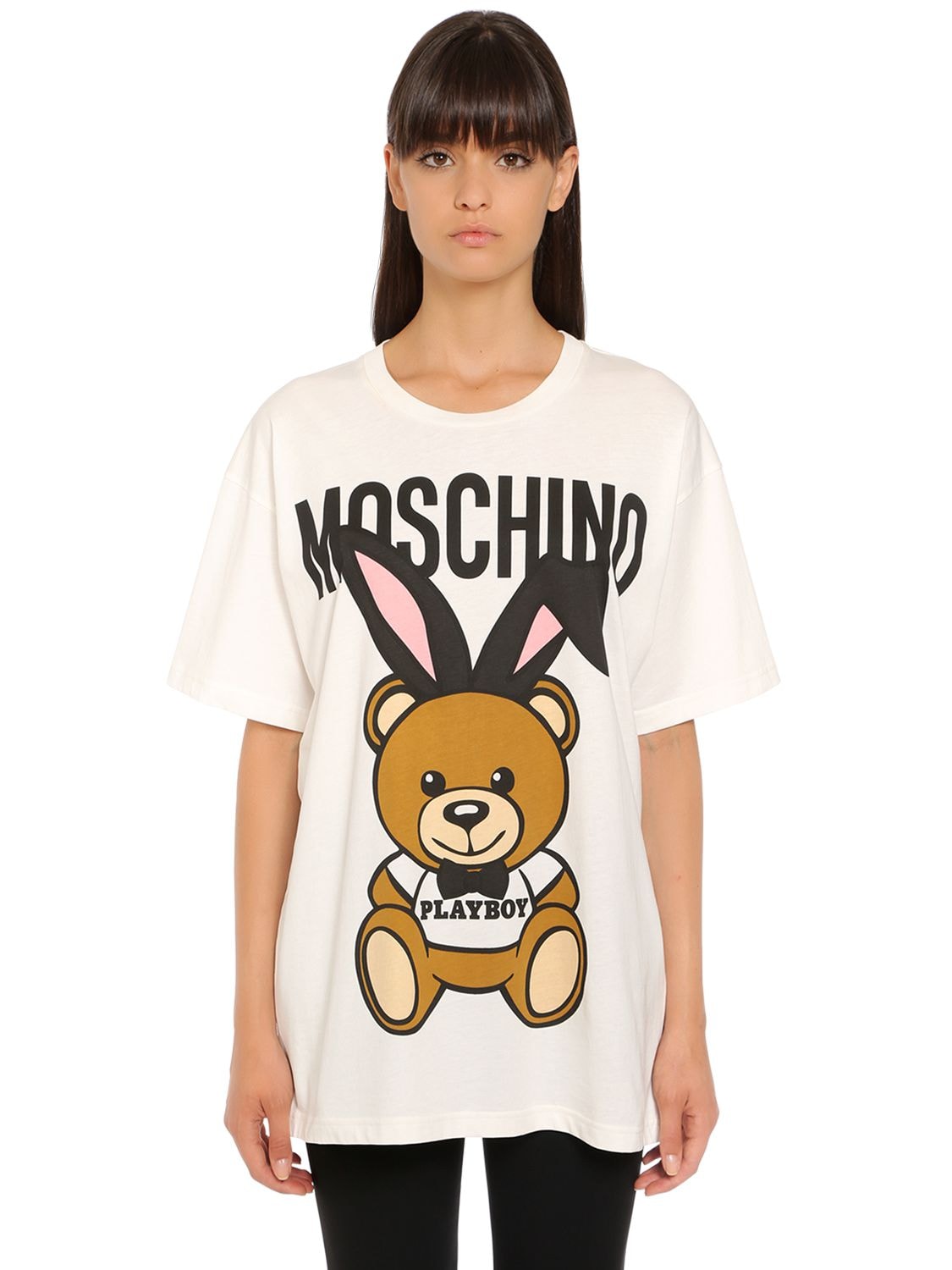 MOSCHINO OVERSIZED PLAYBOY BEAR JERSEY T-SHIRT,67IL0O001-MTAwMQ2