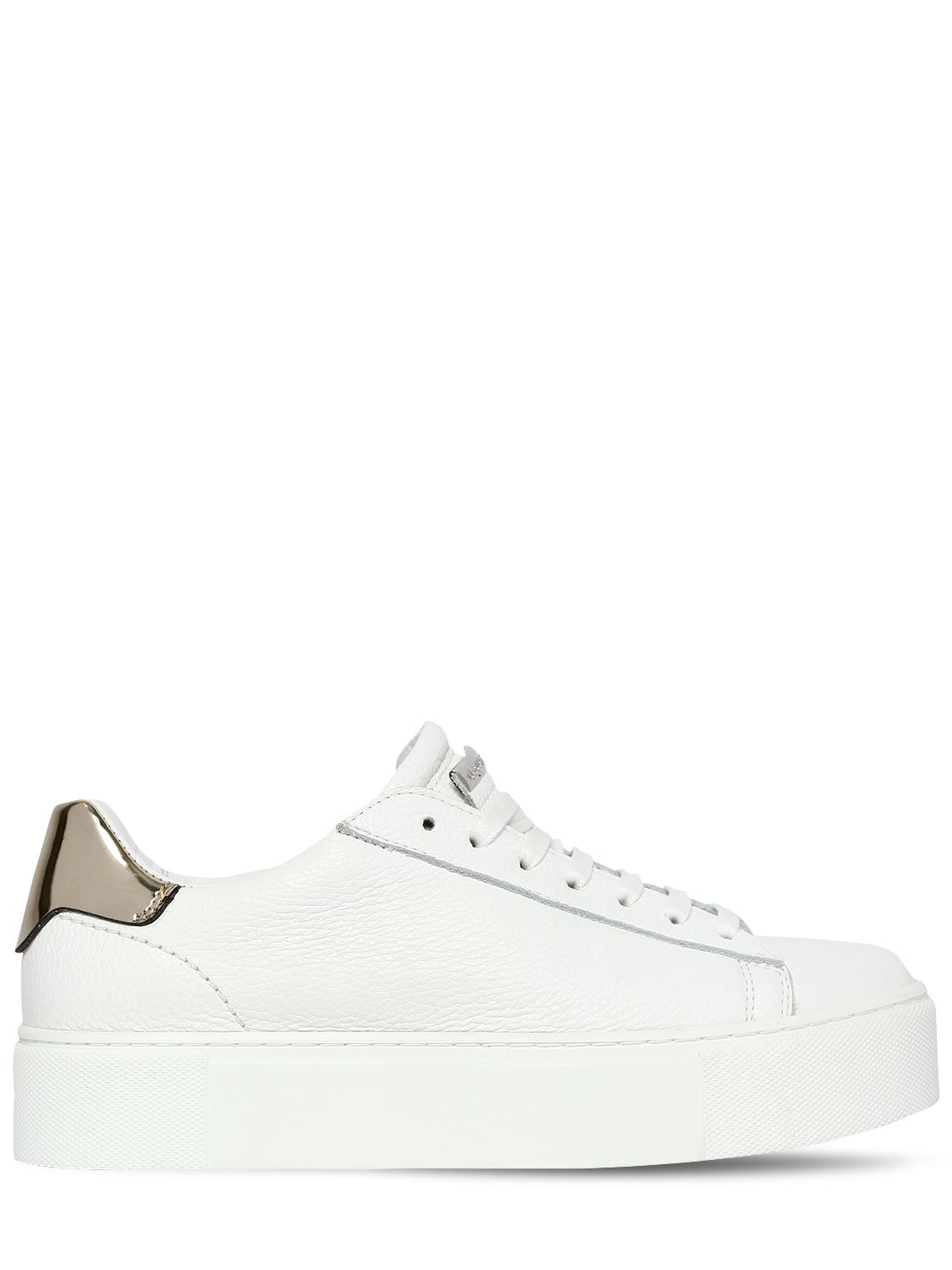 Dsquared2 40mm Tennis Leather Platform Trainers In White/silver