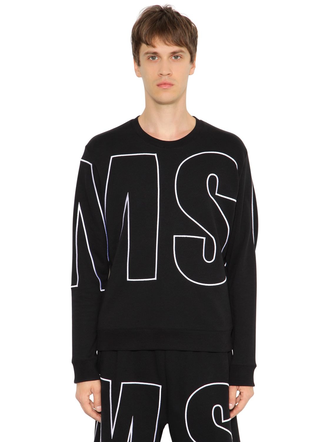 MSGM MAXI LOGO EMBROIDERED COTTON SWEATSHIRT,67IL6T027-OTk1