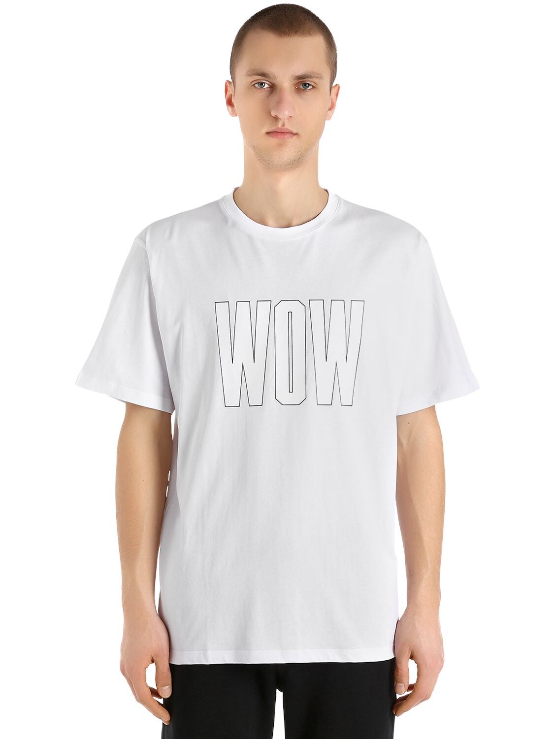 MSGM WOW PRINTED COTTON JERSEY T-SHIRT,67IL6T034-MDE1