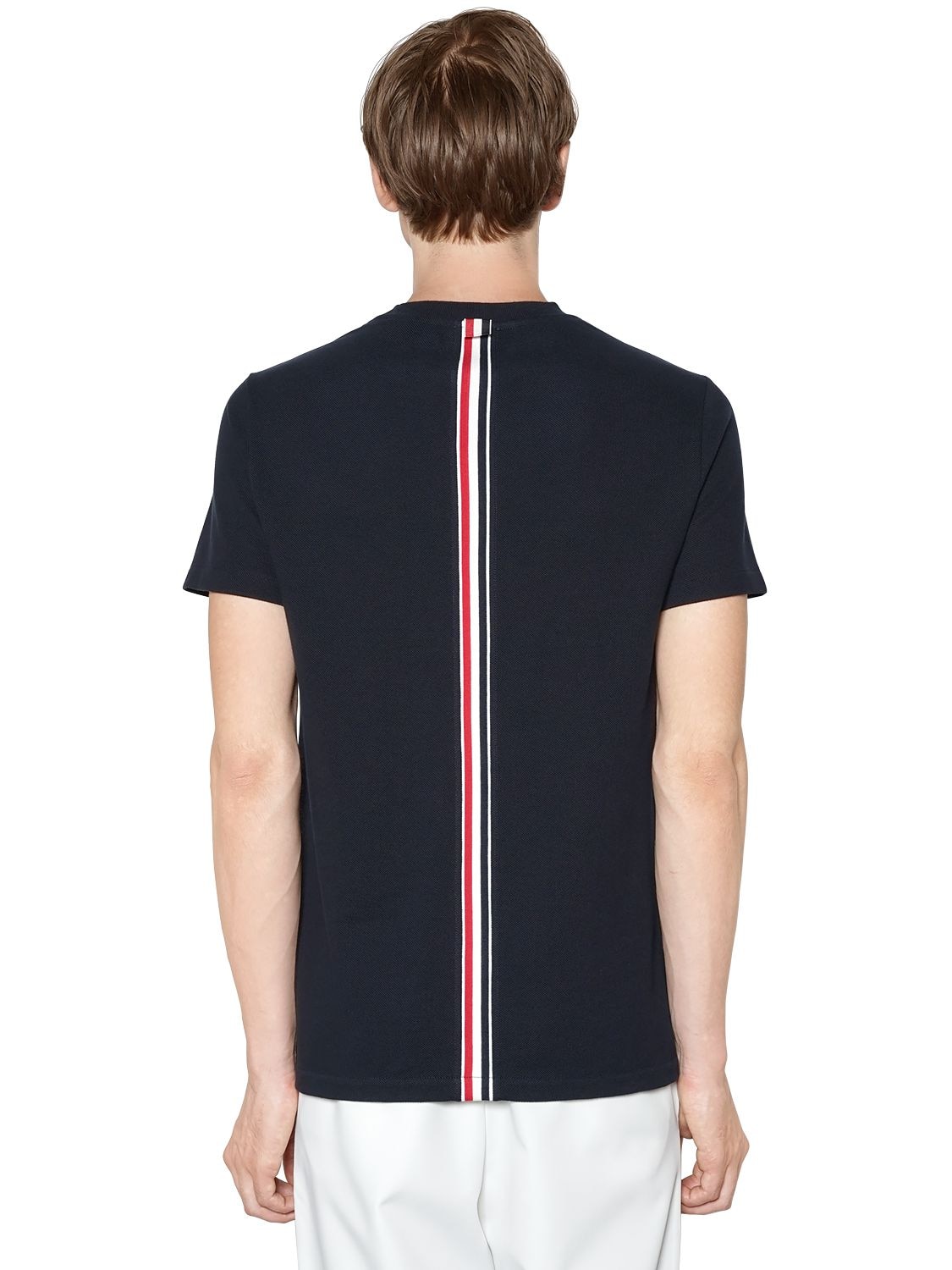 Thom Browne Intarsia Band Cotton Jersey T-shirt In Navy