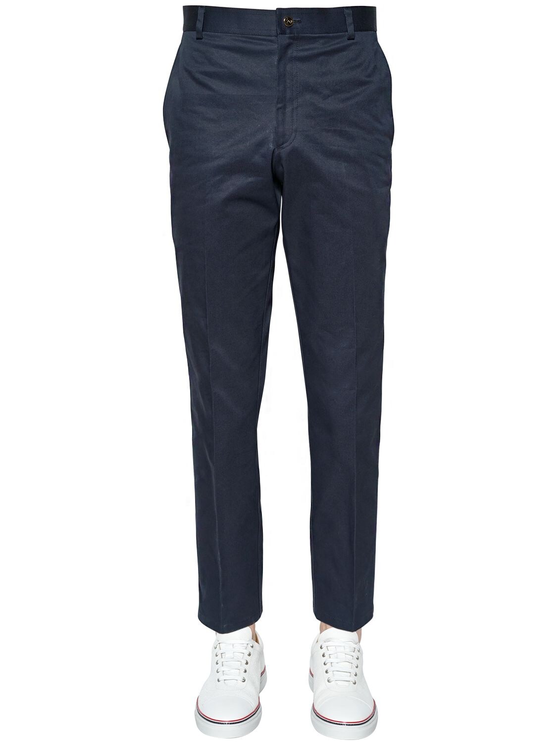 Thom Browne Light Cotton Twill Chino Pants In Navy