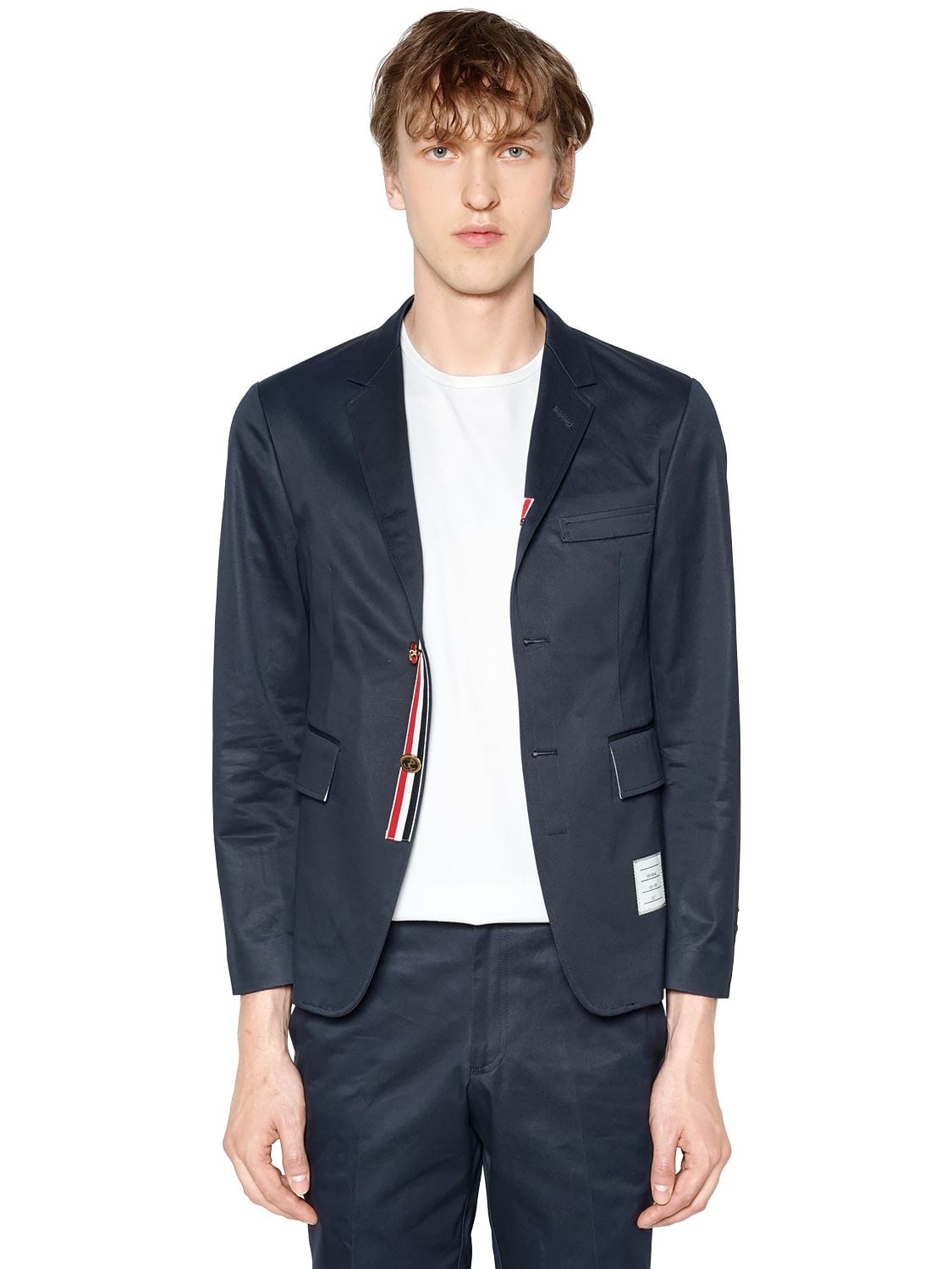 Thom Browne Unconstructed Cotton Twill Jacket In Navy