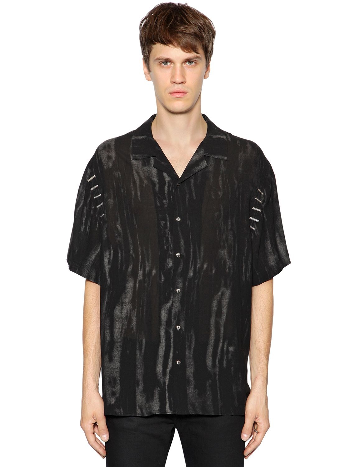 Heliot Emil Staple Embellished Fluid Shirt In Black | ModeSens