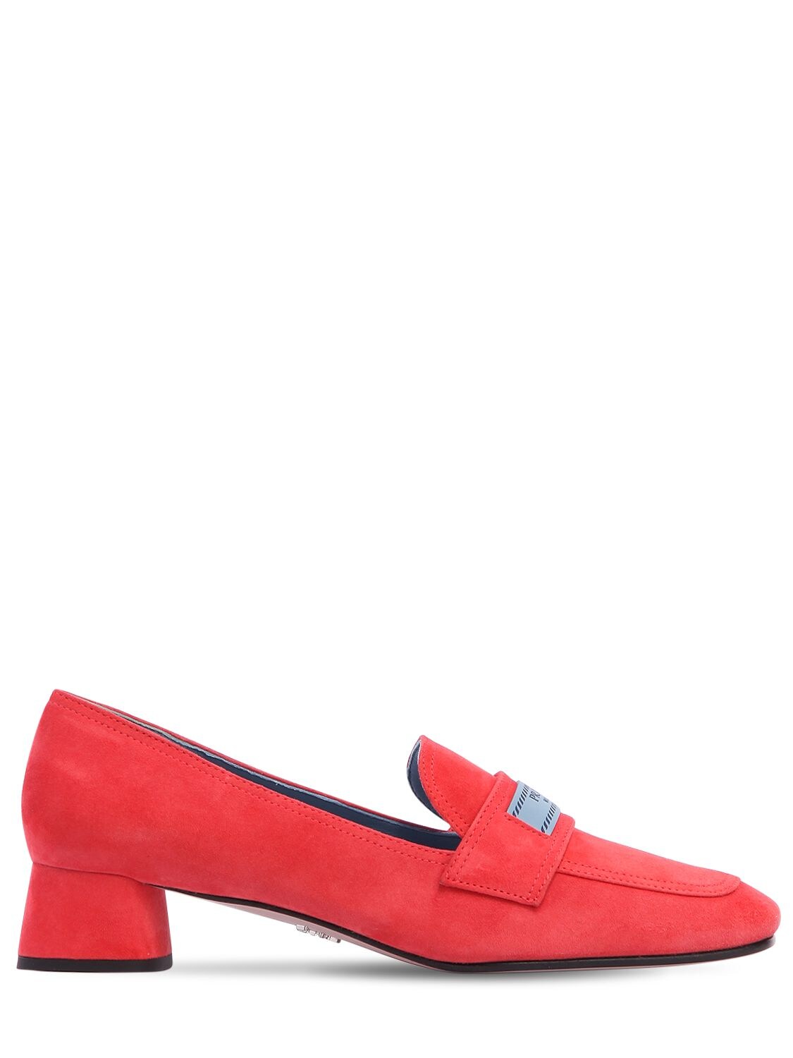 Prada 35mm Logo Tag Suede Loafers In Coral