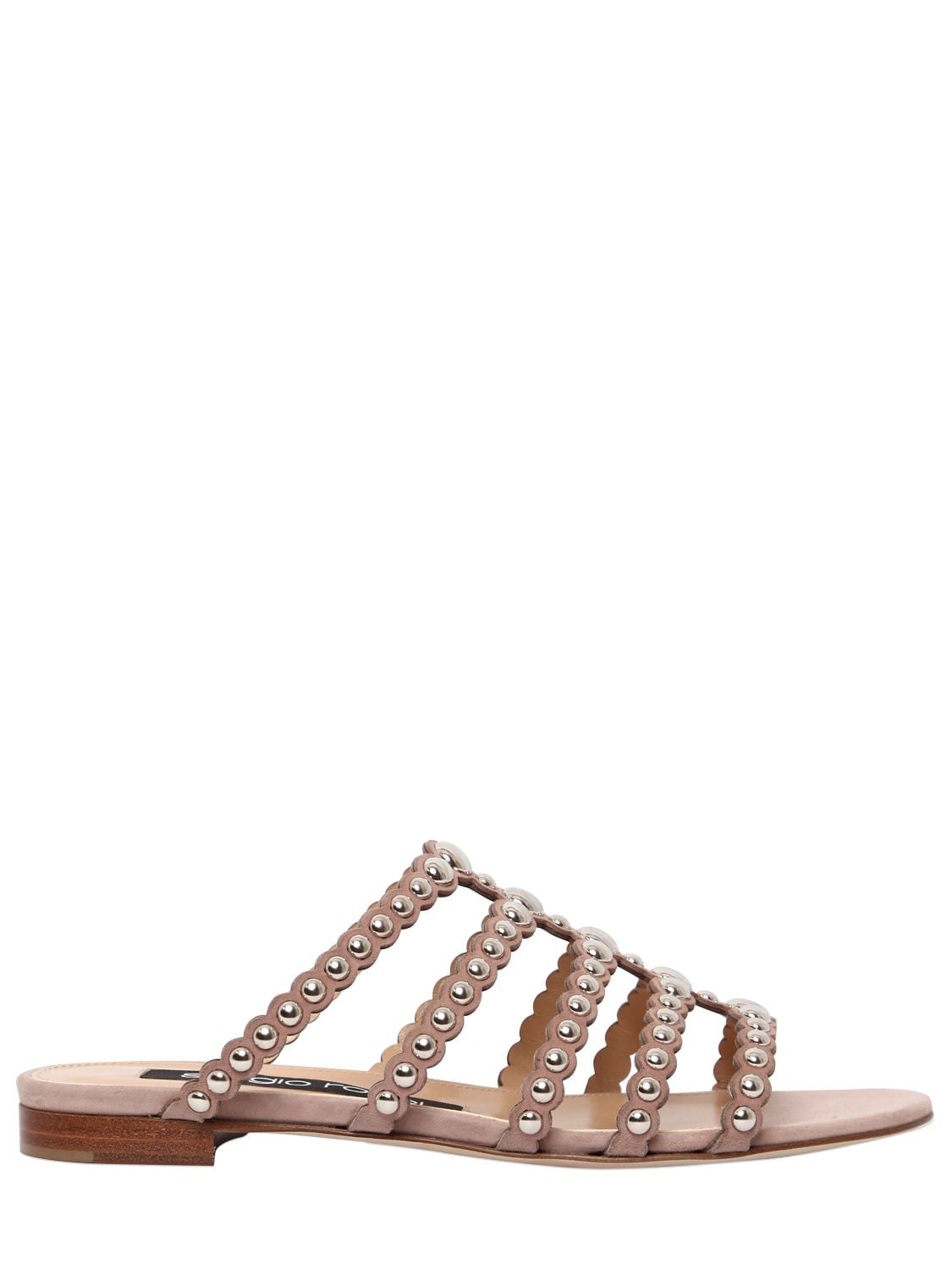Sergio Rossi 10mm Studded Suede Slide Flats In Blush