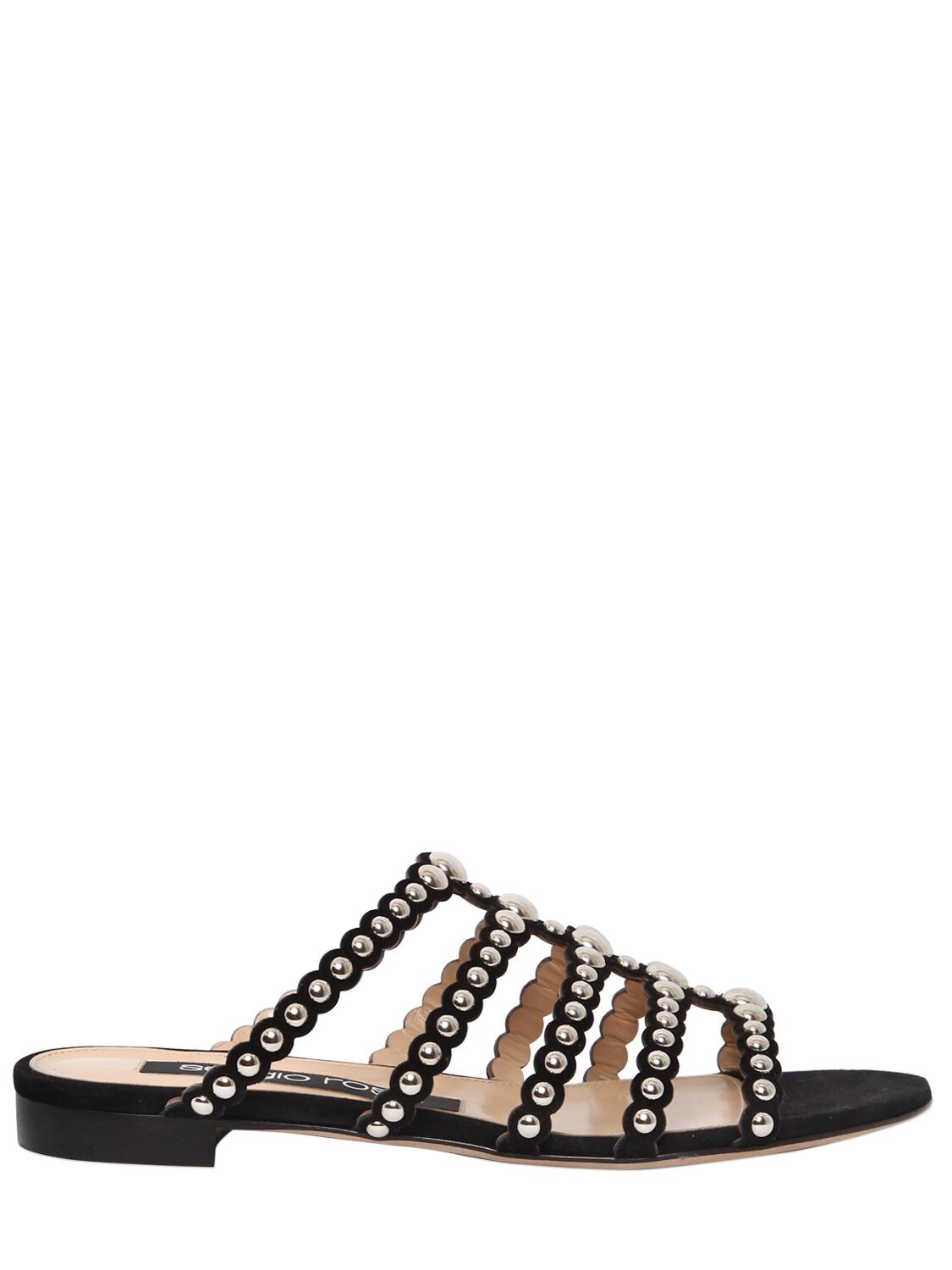 Sergio Rossi 10mm Studded Suede Slide Flats In Black