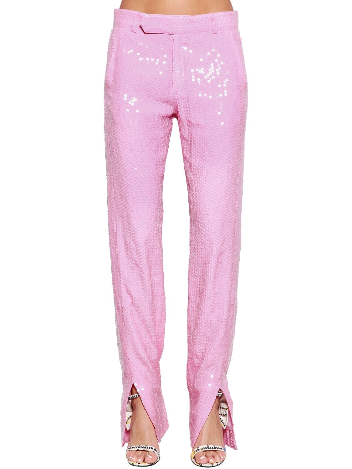 Msgm Sequined Viscose Flared Pants In Rosarosa