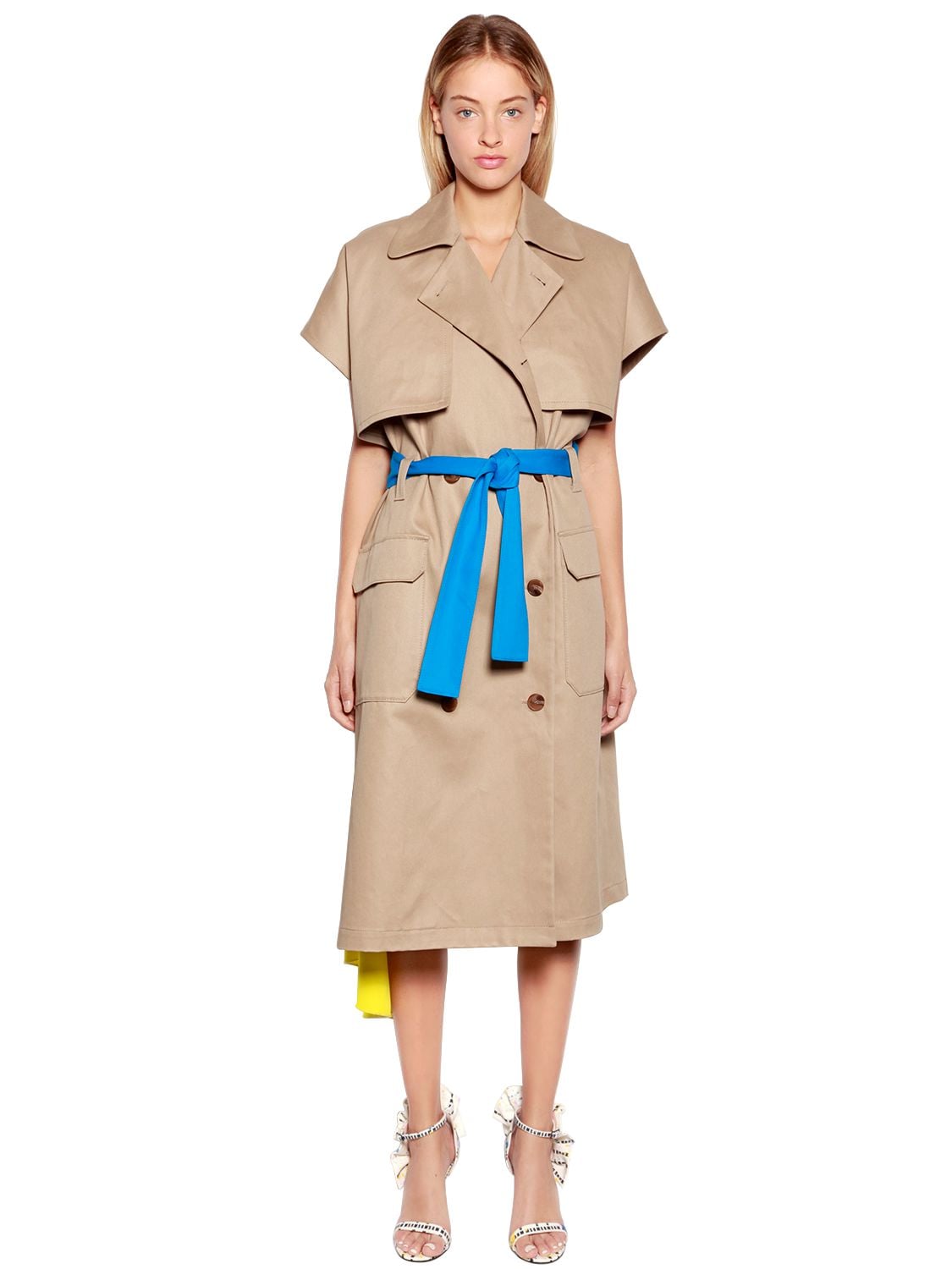 Msgm Oversized Double Breasted Canvas Coat In Beige