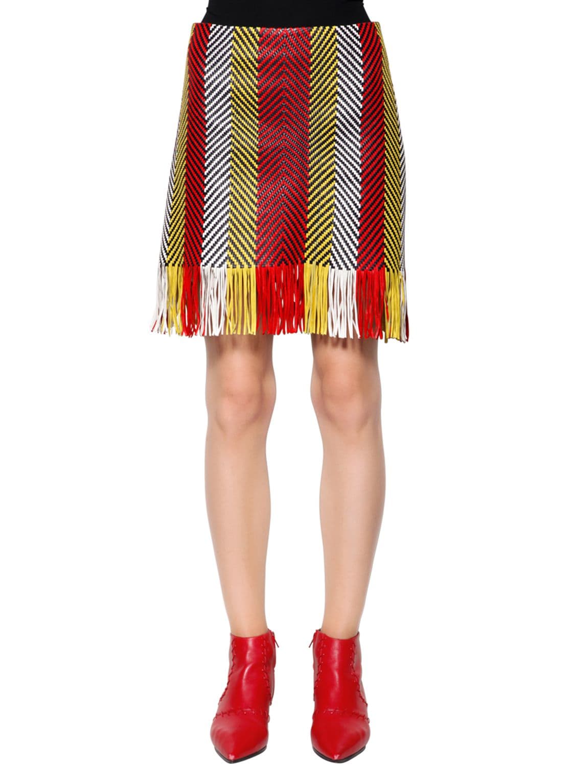DROME Woven & Fringed Nappa Leather Mini Skirt