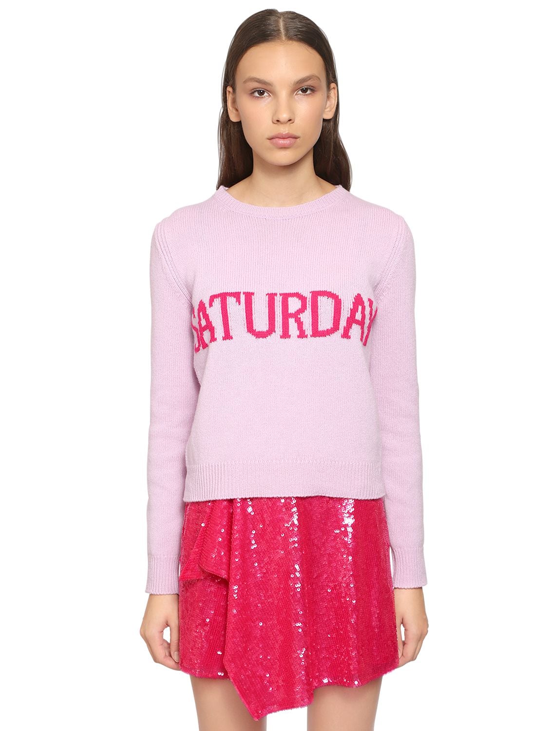 Alberta Ferretti Slim Saturday Wool & Cashmere Sweater In Pink,fuchsia