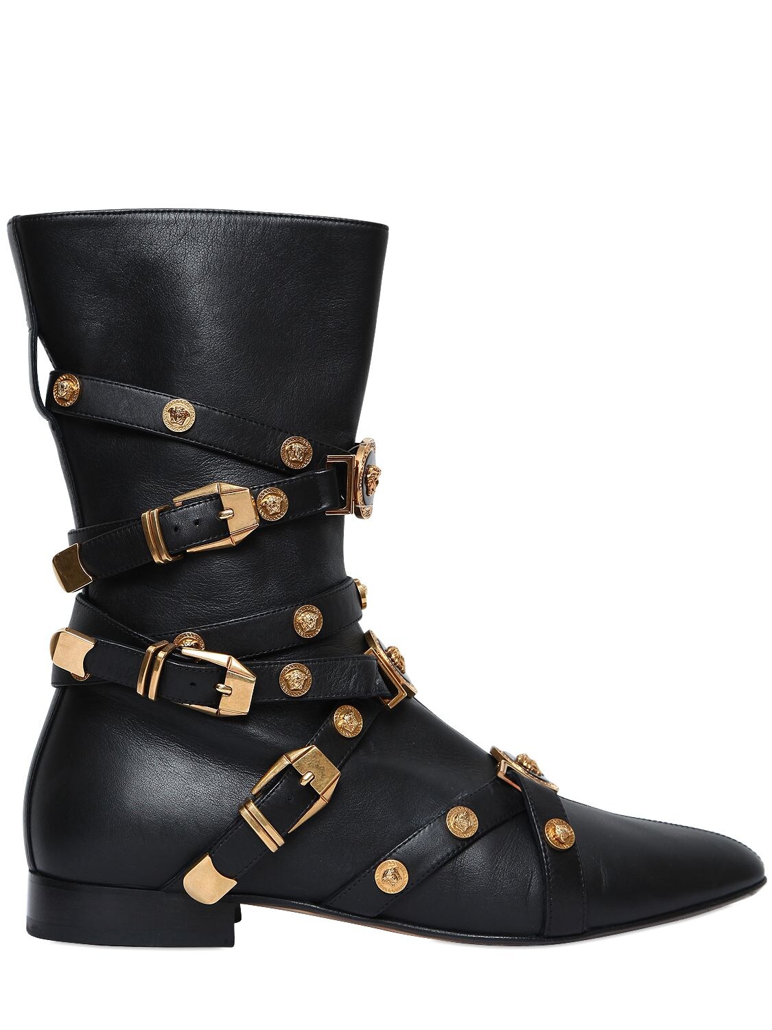 VERSACE 10MM STUDDED LEATHER ANKLE BOOTS,67IM7E001-SzQxVA2