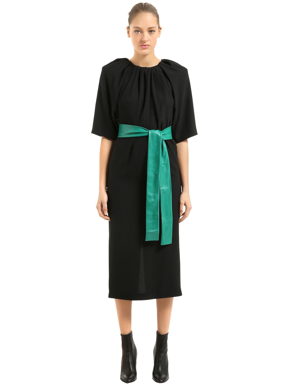 MAISON MARGIELA CADY DRESS WITH LEATHER BELT,67IM84002-OTAW0