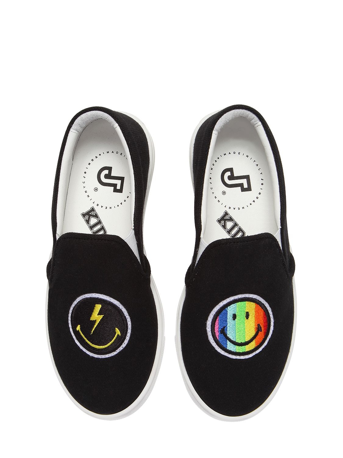 Joshua Sanders Kids' Rainbow Smile Canvas Slip-on Sneakers In Black