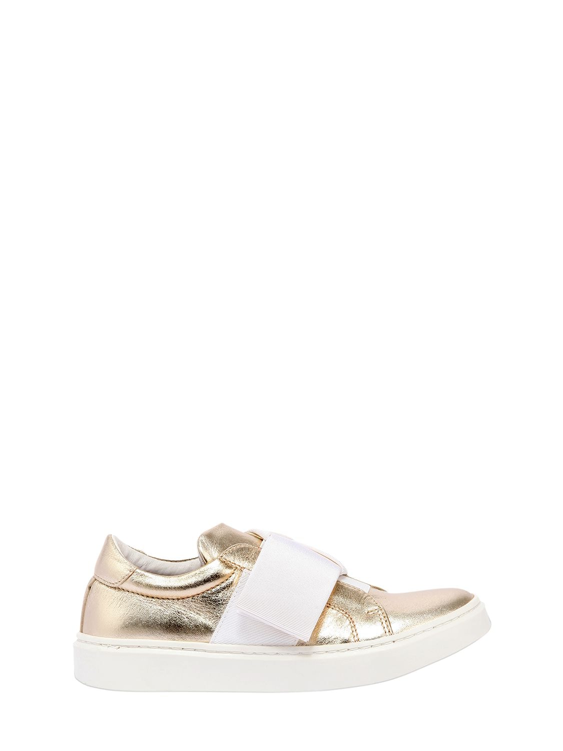Andrea Montelpare Kids' Metallic Leather Slip-on Sneakers In Gold