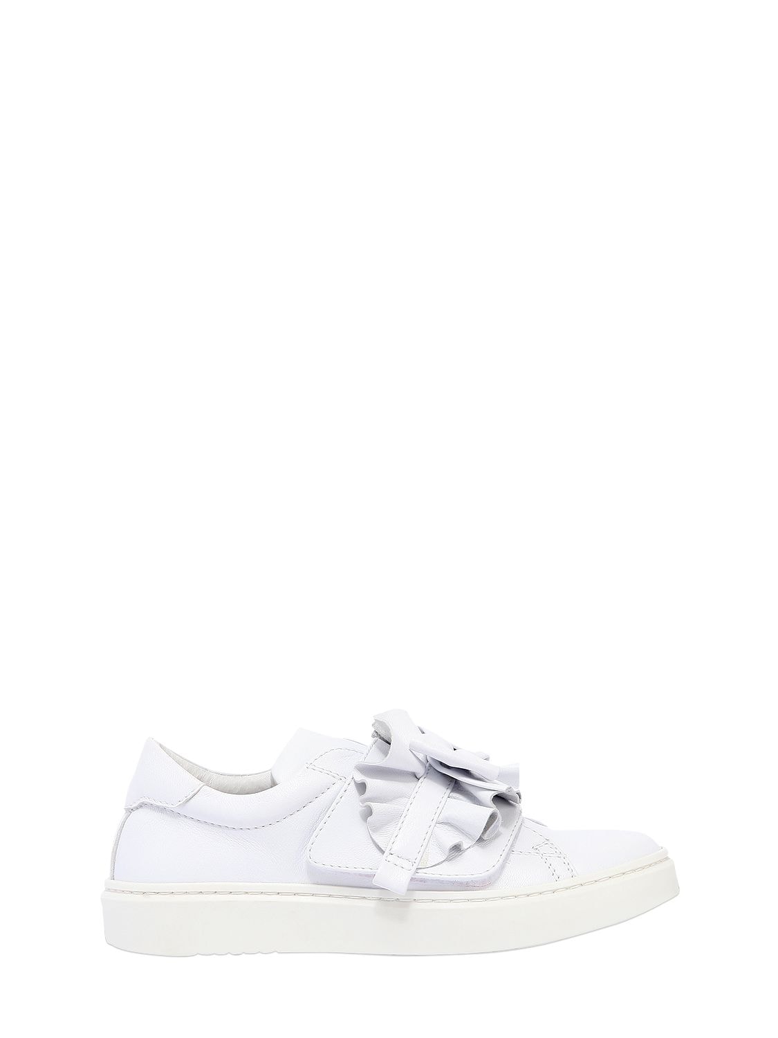Andrea Montelpare Kids' Leather Slip-on Sneakers W/ Bow Detail In White