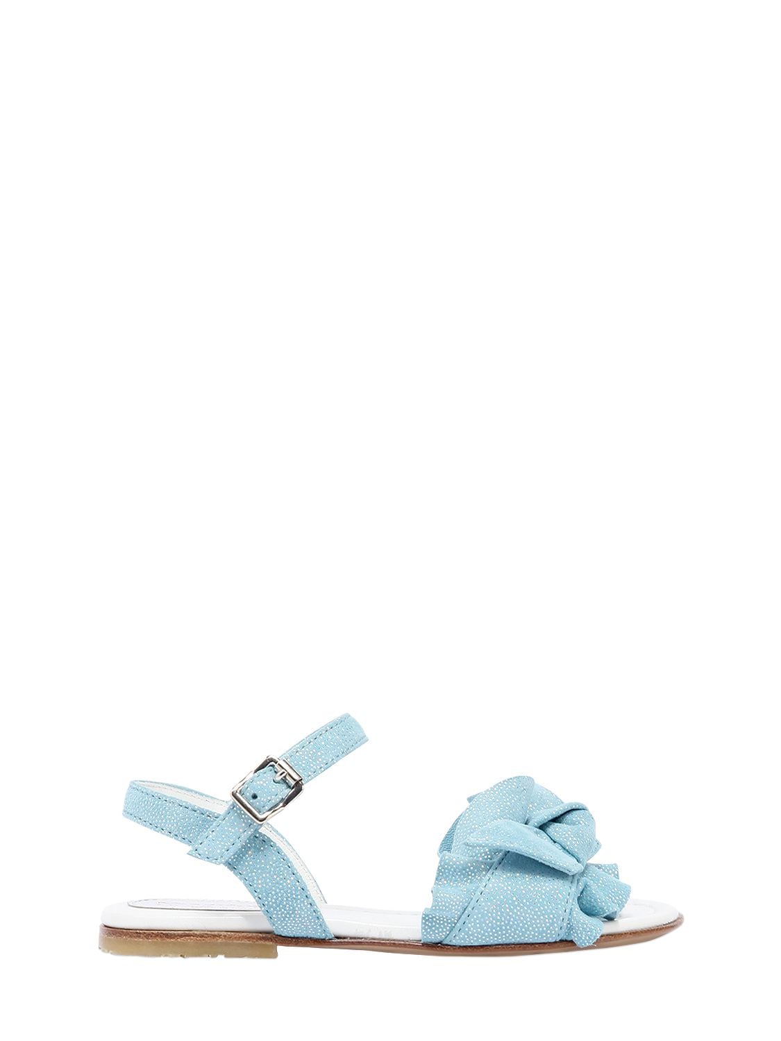 Andrea Montelpare Kids' Glittered Suede Sandals W/ Bow Detail In Light Blue