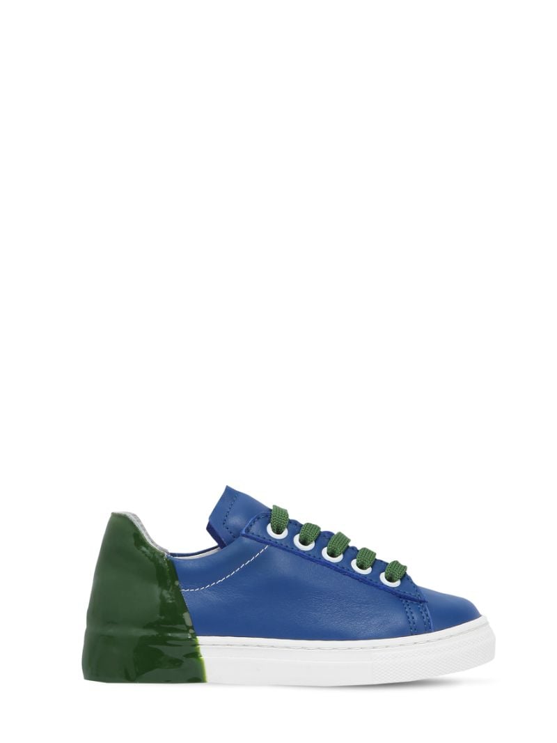 Am 66 Kids' Rubber Heel Colour Block Leather Trainers In Blue,green