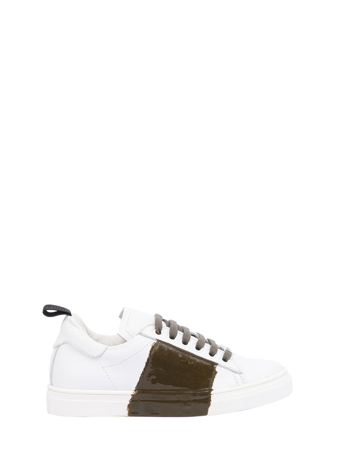Am 66 Kids' Rubber Stripe Two Tone Leather Sneakers In White