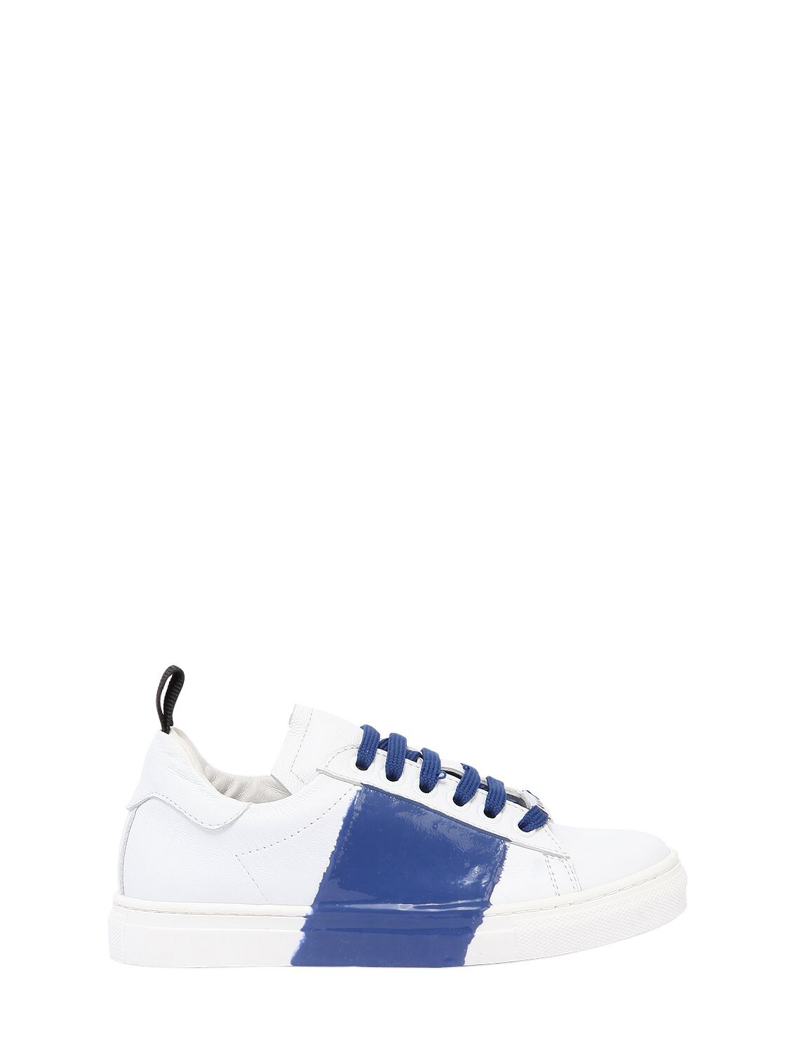 Am 66 Kids' Rubber Stripe Two Tone Leather Sneakers In White,blue