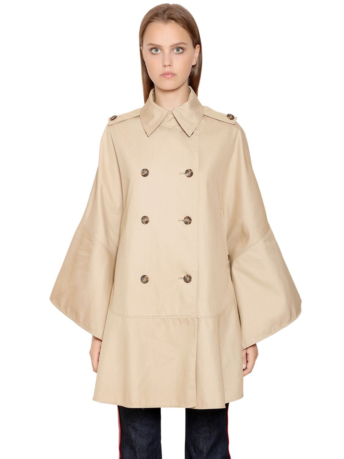 RED VALENTINO DOUBLE BREASTED COTTON CAPE TRENCH COAT,67IP25019-MTkx0