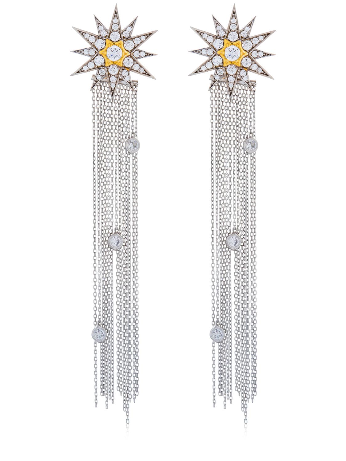 Apples & Figs Jewellery Celestial Star Tassel Earrings In Silver