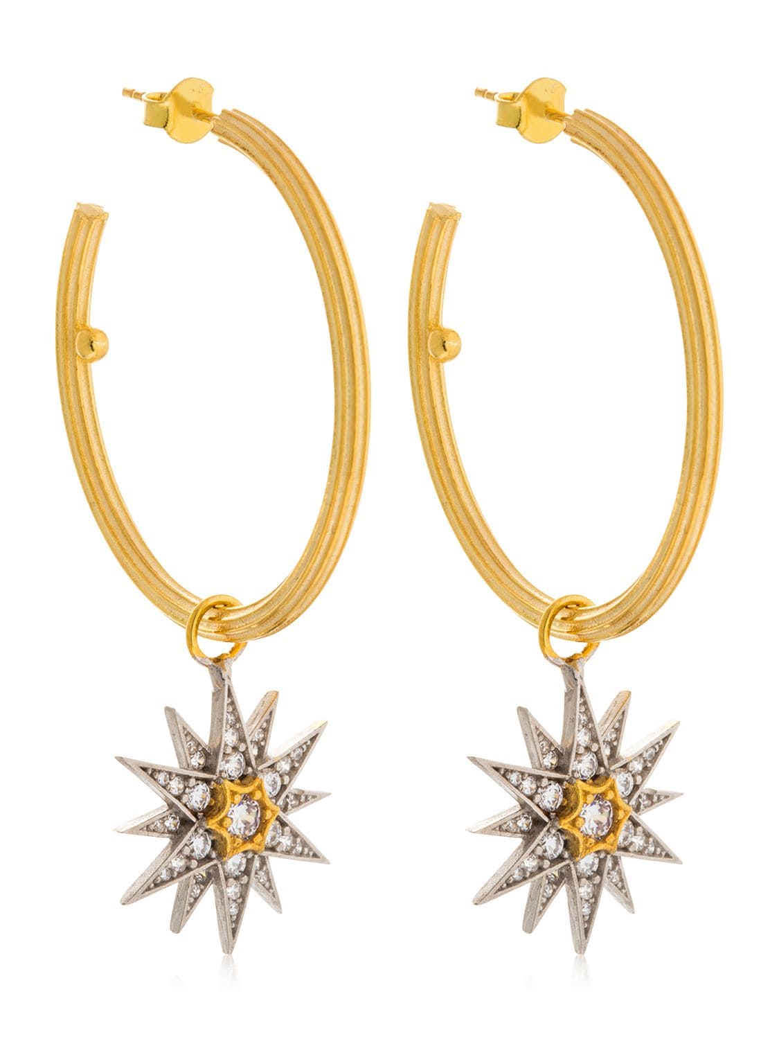 Apples & Figs Jewellery Celestial Star Hoop Earrings In Gold/silver
