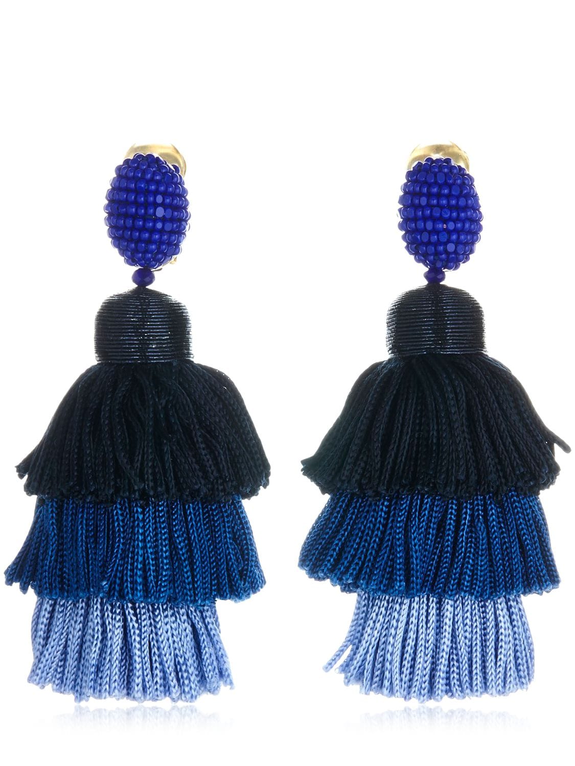Oscar De La Renta Long Silk Tassel Earrings In Blue