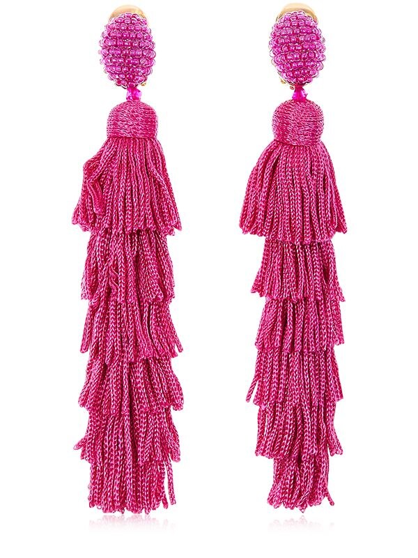 Oscar De La Renta Long Silk Tiered Tassel Earrings In Fuchsia