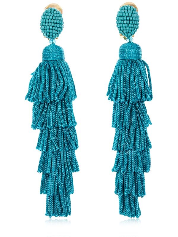 Oscar De La Renta Long Silk Tiered Tassel Earrings In Turquoise