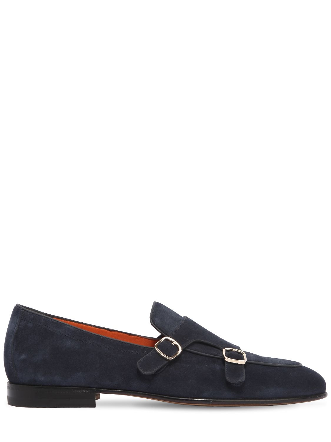 Santoni Suede Monk Strap Shoes In Blue | ModeSens