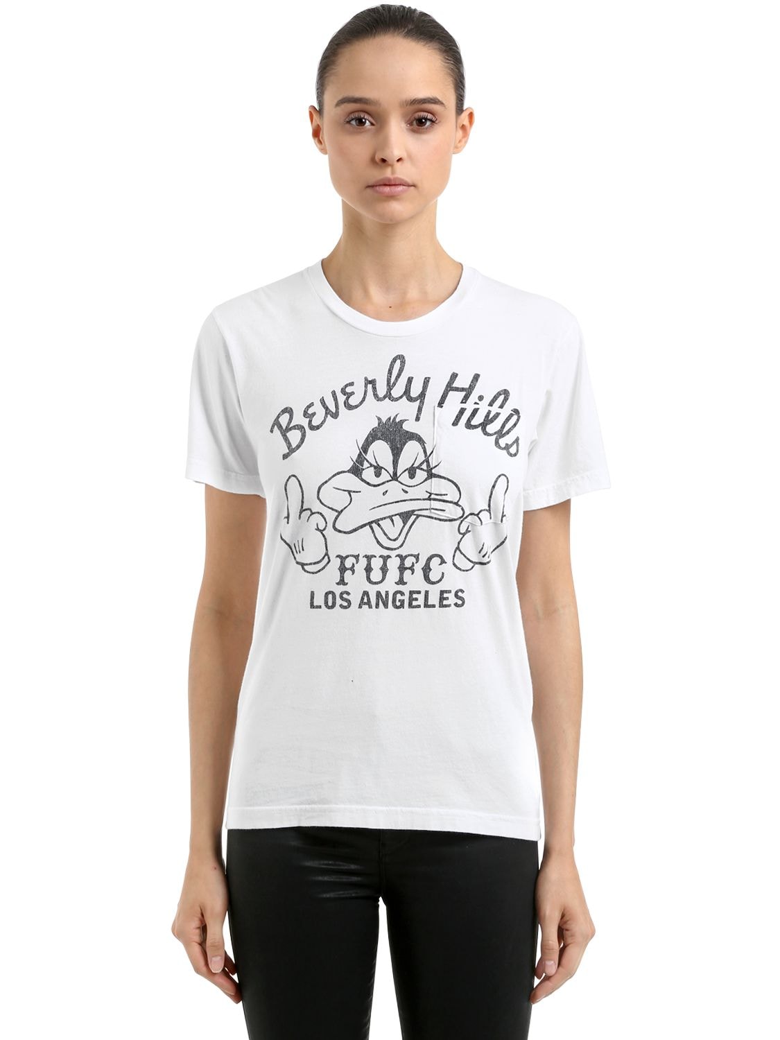 Local Authority Duck Face Fufc Cotton Jersey T-shirt In White