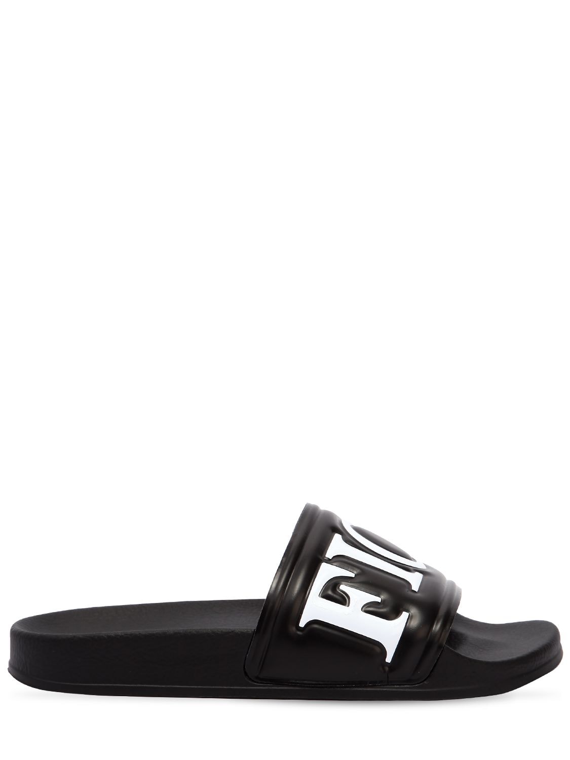 Fiorucci Logo Embossed Rubber Slide Sandals In Black