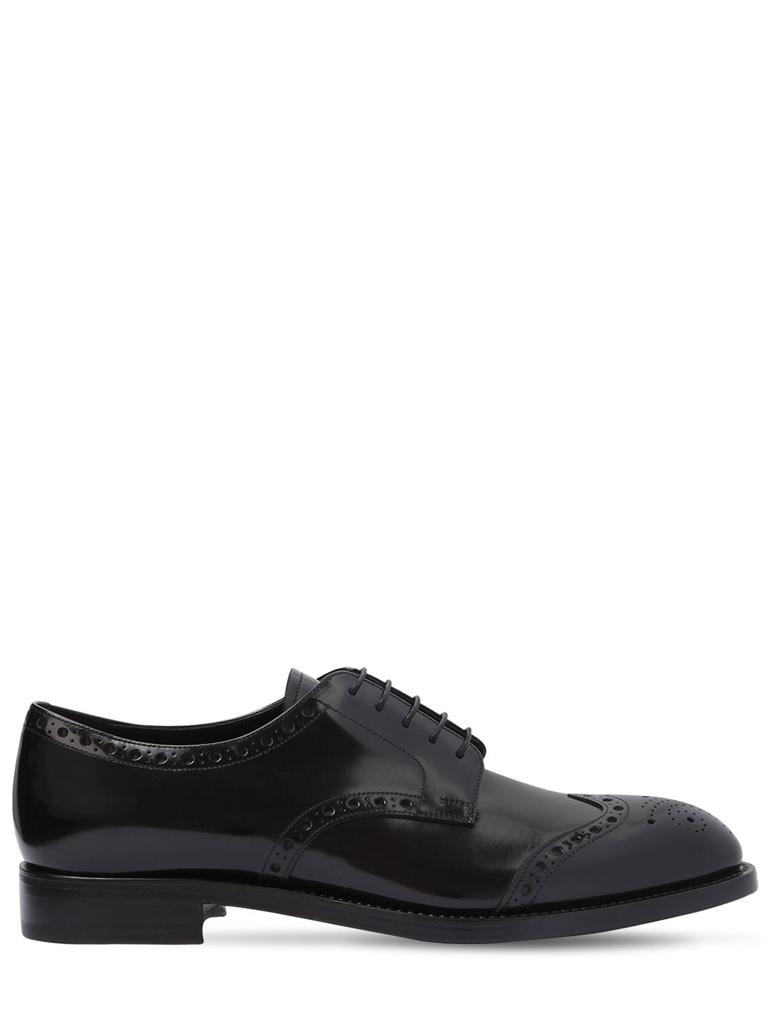 Prada Brogue Brushed Leather Derby Shoes In Black