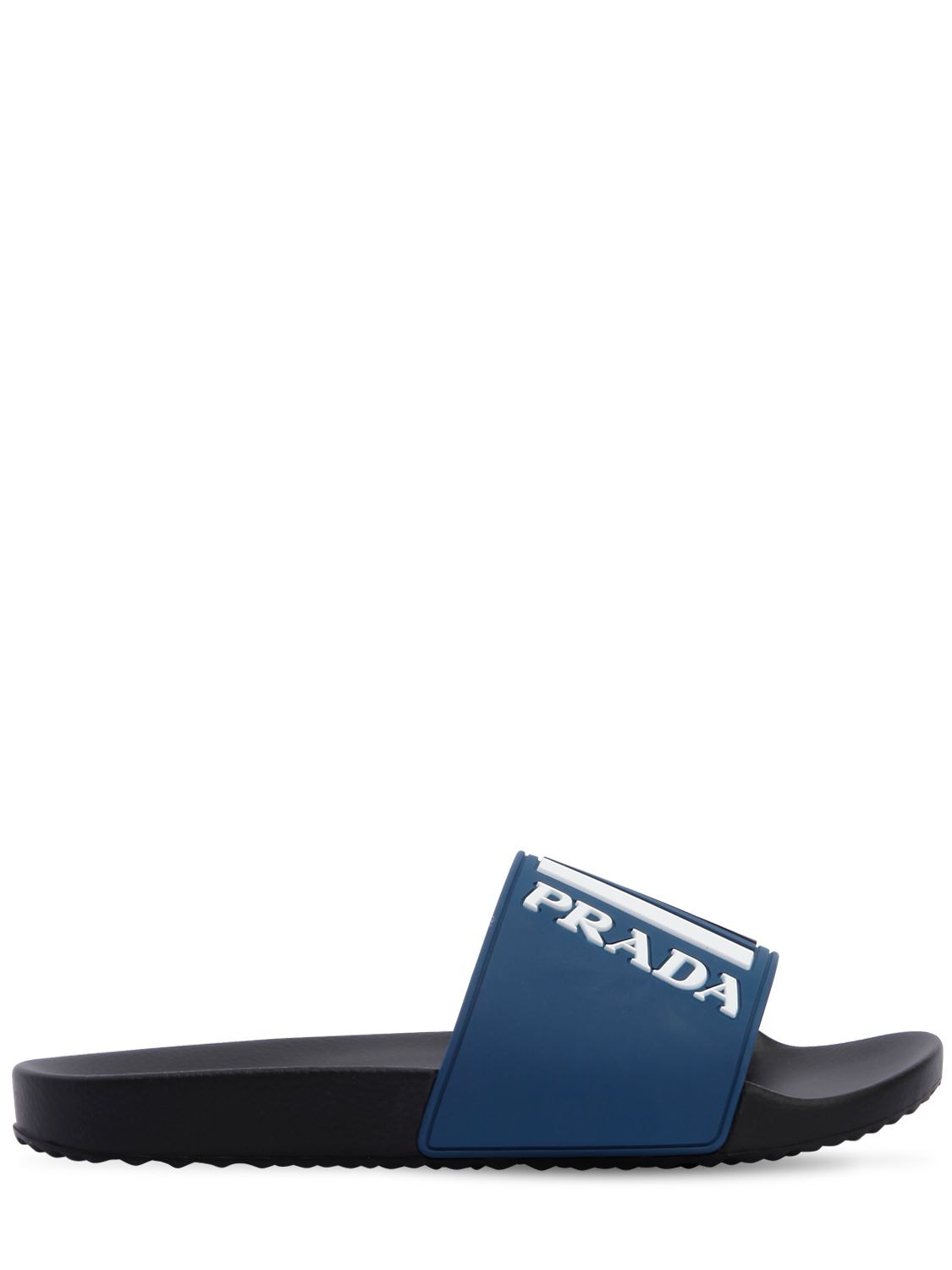 Prada Logo Rubber Slide Sandals In Blue/multi