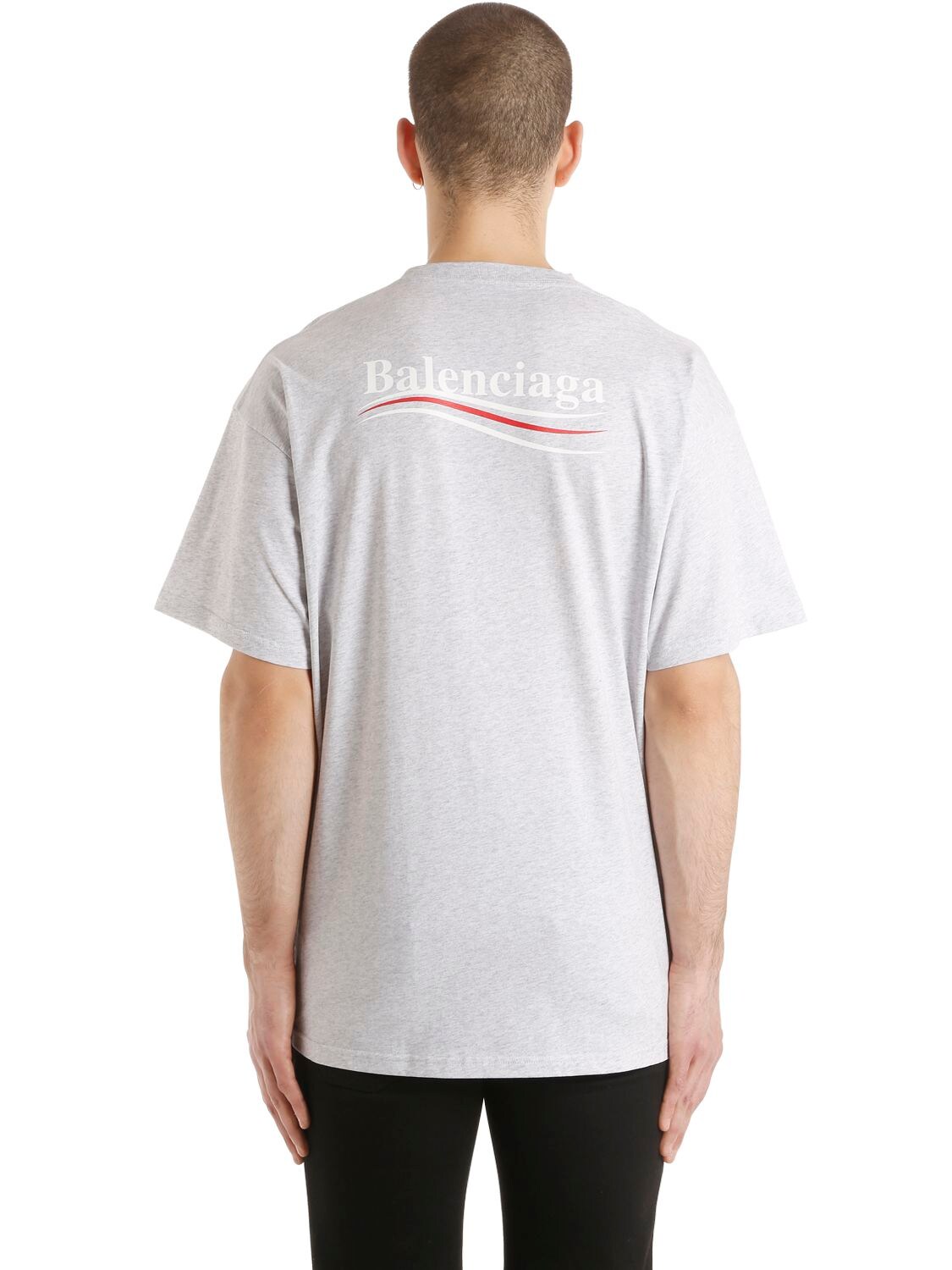 Balenciaga Political Logo Cotton Jersey T-shirt In Grey