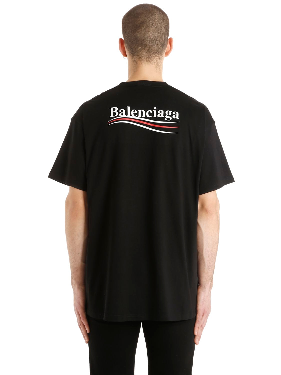 Balenciaga Political Logo Cotton Jersey T-shirt In Black