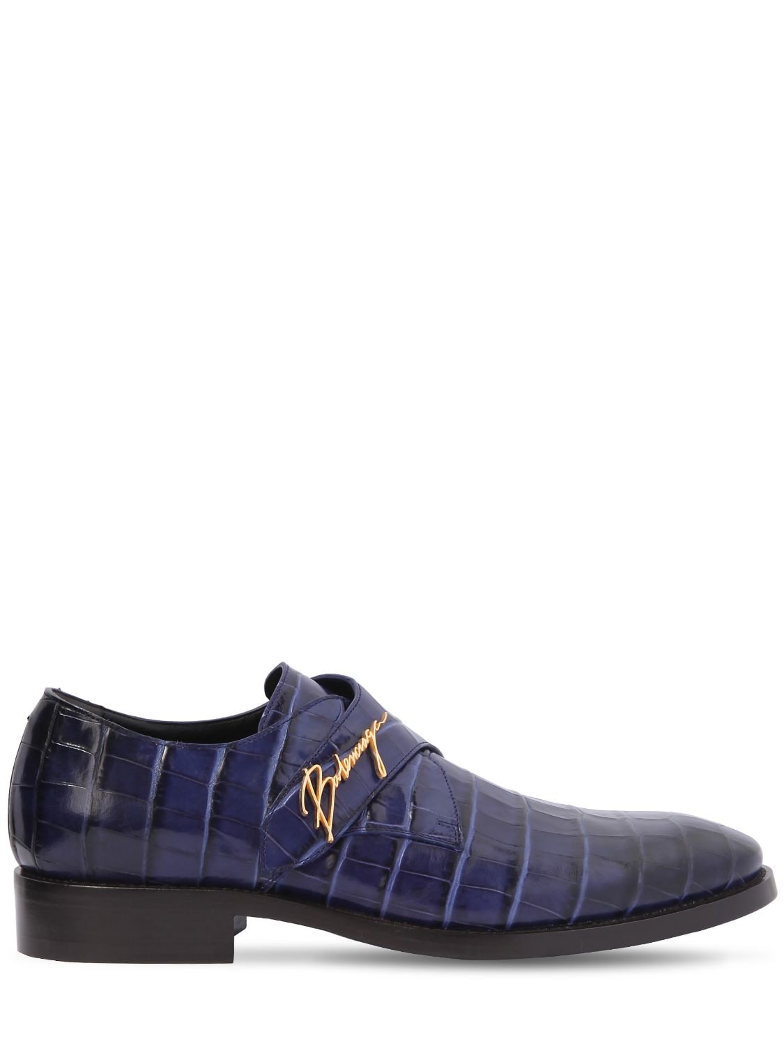 Balenciaga Croc Embossed Leather Slip-on Shoes In Blue