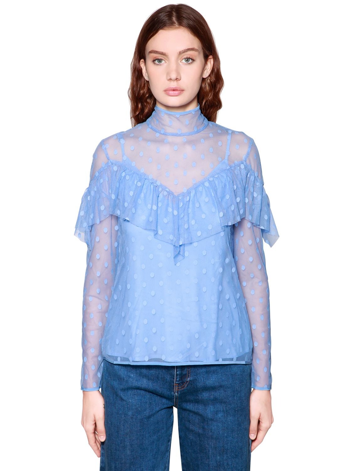 BAUM UND PFERDGARTEN RUFFLED POLKA DOT SHEER MESH TOP 67IRSS010-NzUwOQ2