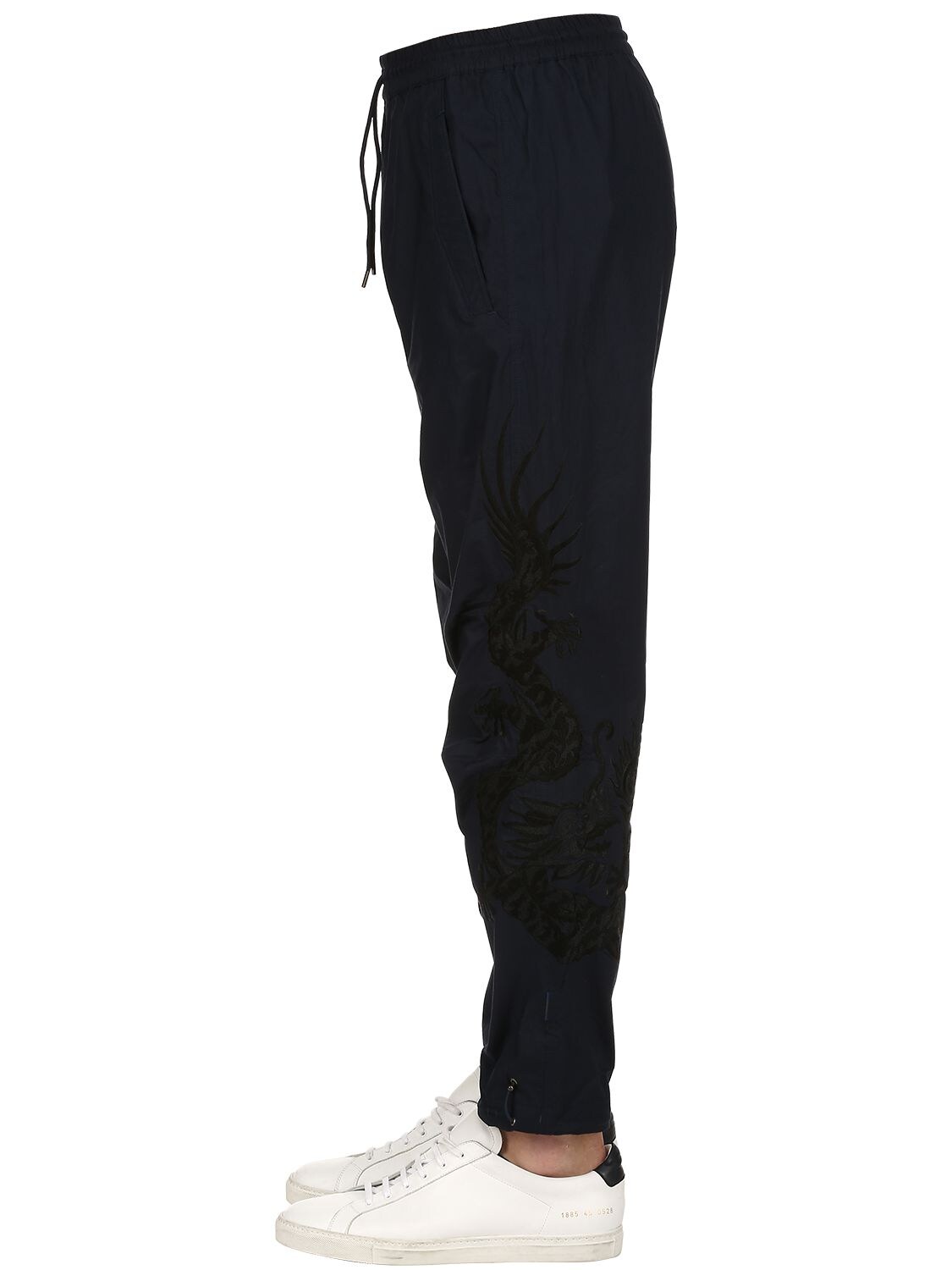 Maharishi 19cm Embroidered Cotton Biker Pants In Navy