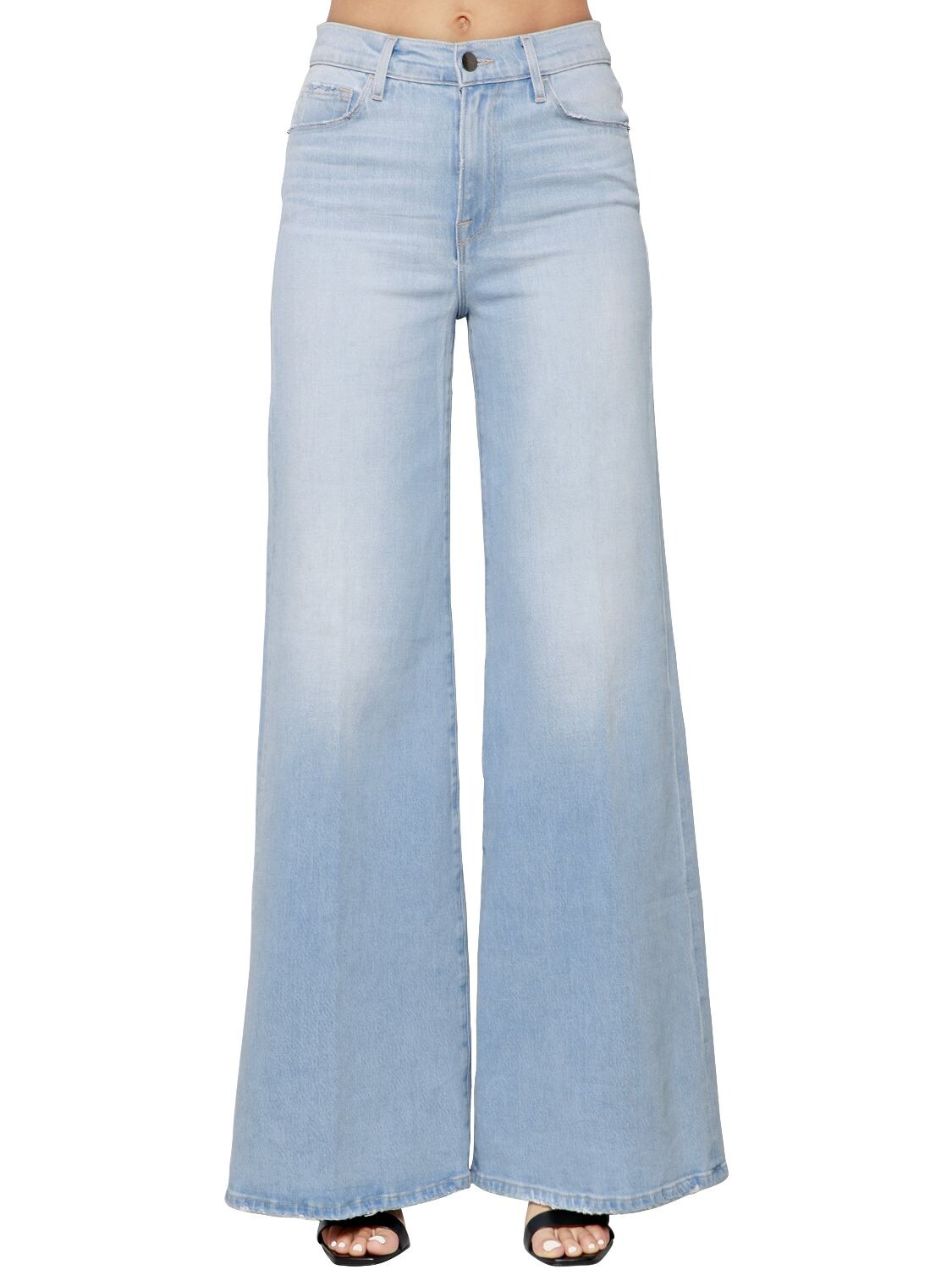 Frame High Rise Wide Leg Cotton Denim Jeans In Light Blue