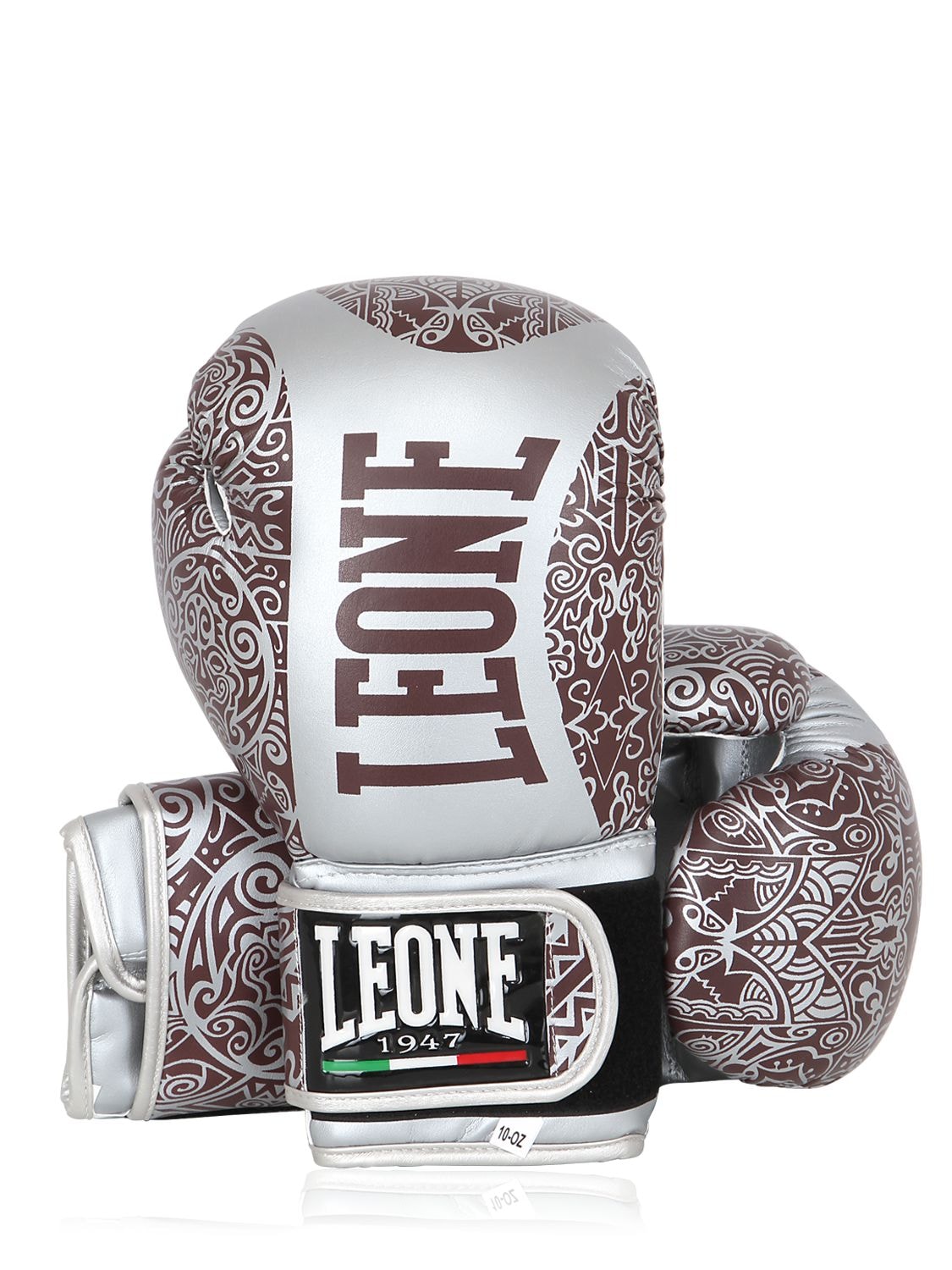Leone 10oz Maori Faux Leather Boxing Gloves In Silver,red