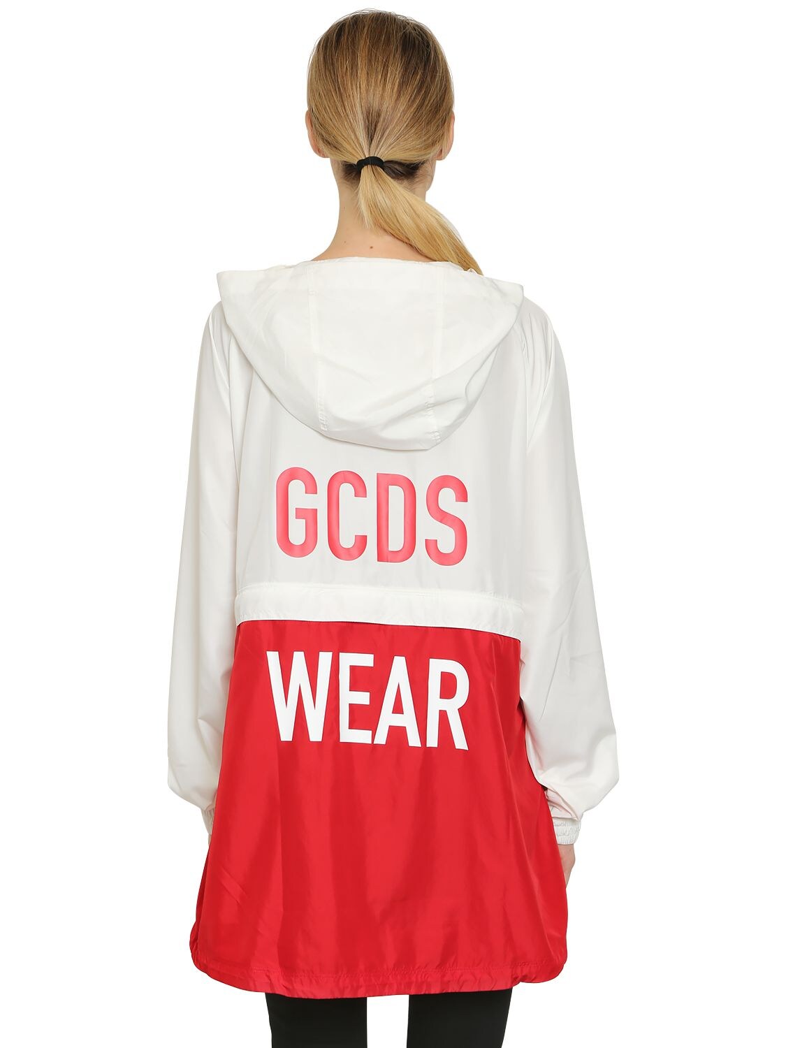 Gcds Hooded Zip Off Anorak Jacket In White,red